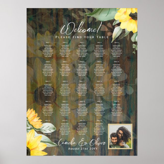 24 Table Rustic Wood SUNFLOWERS PHOTO SEATING Poster (Front)