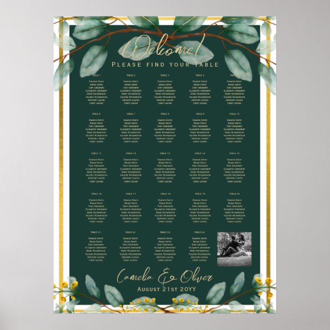 24 Table Seating Chart with Names, PHOTO Welcome (Front)