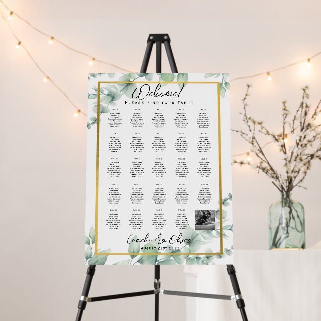 24 Table Seating Chart with Names, PHOTO Welcome Foam Board (In Situ (Stand))