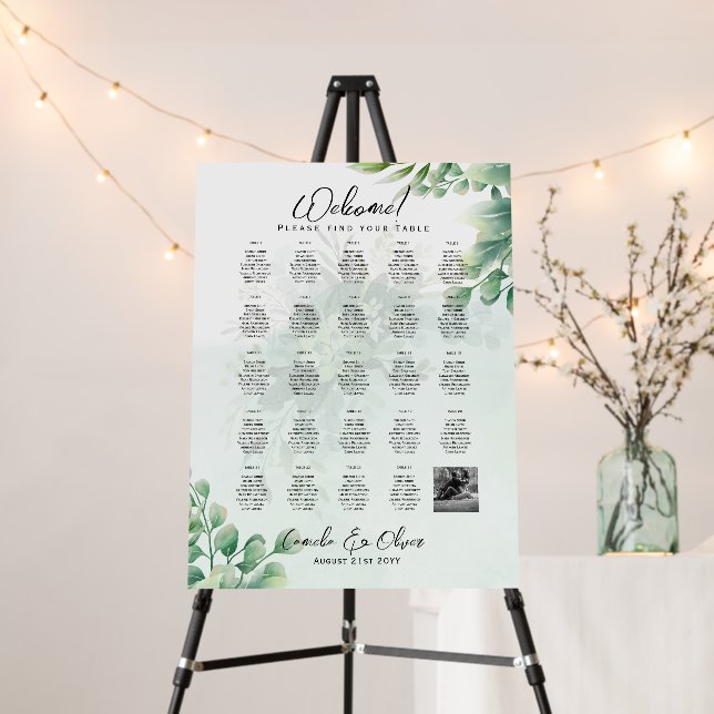24 Table Seating Chart with Names, PHOTO Welcome Foam Board (In Situ (Stand))