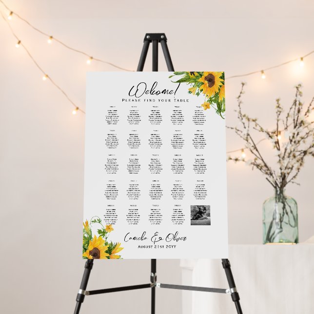 24 Table Seating Chart with Names, PHOTO Welcome Foam Board (In Situ (Stand))