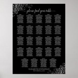 24 Table Silver & Black Wedding Seating Chart