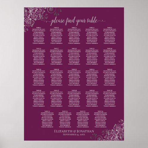 24 Table Silver  Cassis Wedding Seating Chart