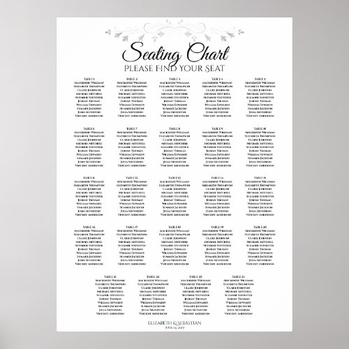 24 Table Silver Flourish Wedding Seating Chart