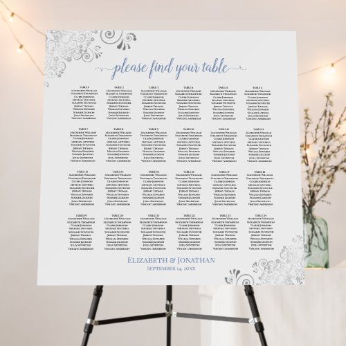 24 Table Silver Lace Blue on White Seating Chart Foam Board