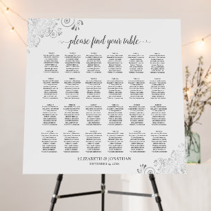 24 Table Silver Lace White Wedding Seating Chart Foam Board
