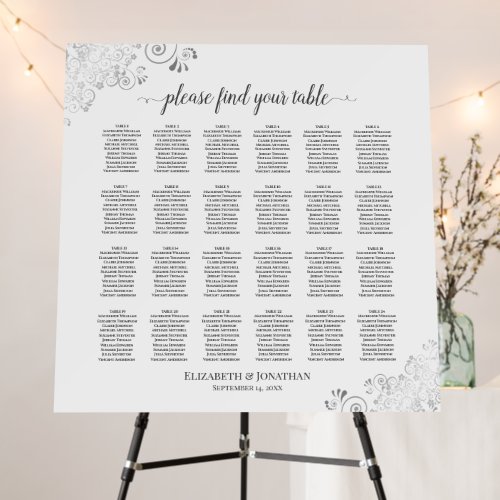 24 Table Silver Lace White Wedding Seating Chart Foam Board