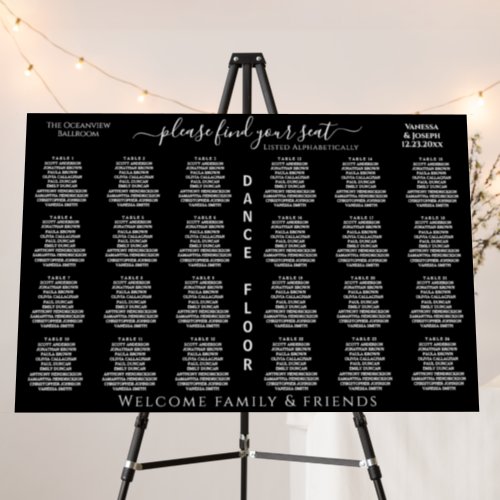 24 Table Wedding Seating Chart Black White Foam Board