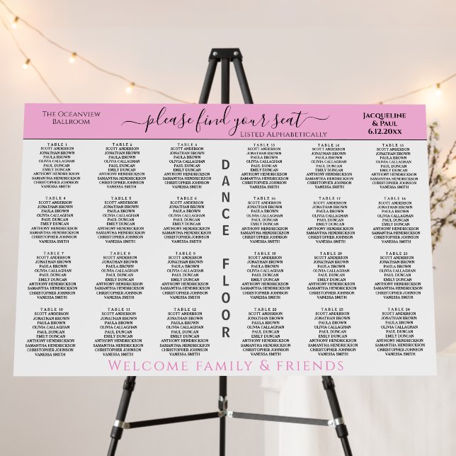 24 Table Wedding Seating Chart Blush Pink White Foam Board (In Situ (Stand))