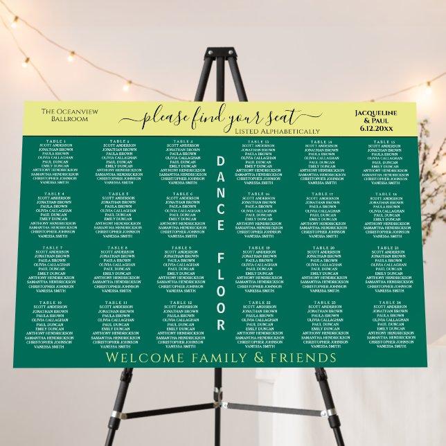 24 Table Wedding Seating Chart Yellow Green  Foam Board (In Situ (Stand))