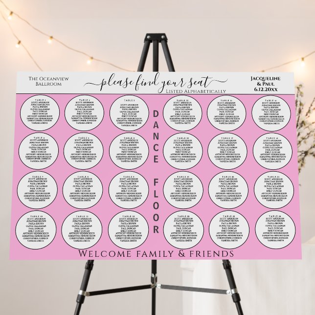 24 Table Wedding Seating Light Pink White Circles Foam Board (In Situ (Stand))
