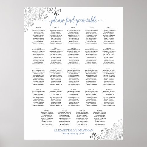 24 Table White  Blue Chic Wedding Seating Chart