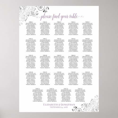 24 Table White Lavender Chic Wedding Seating Chart