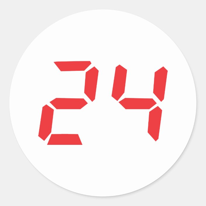 24 Twenty Four Red Alarm Clock Digital Number Classic Round Sticker