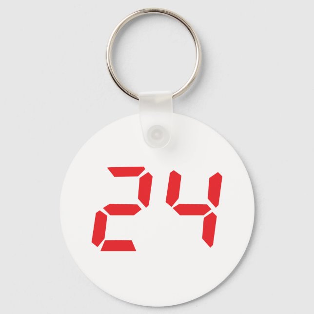 24 twenty-four red alarm clock digital number keychain (Front)