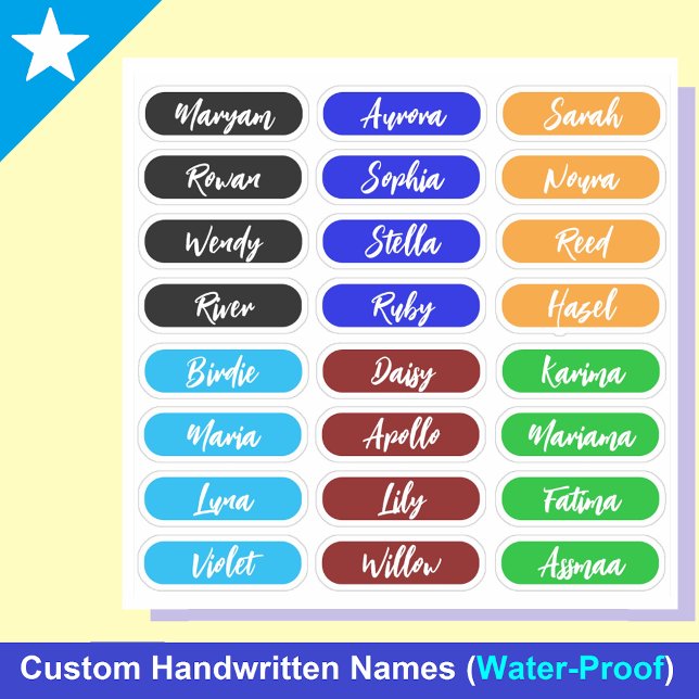 24 Waterproof Stickers | Handwritten Script Names (Personalized name Stickers for Boys
)