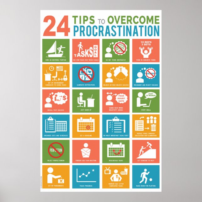 24 WAYS TO OVERCOME PROCRASTINATION POSTER (Front)