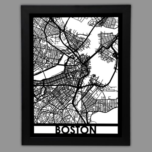 24 X 18 Cut Out Boston City Map Framed