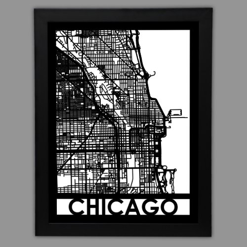 24 X 18 Cut Out Chicago City Map Framed