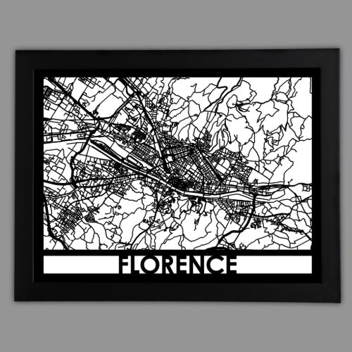 24 X 18 Cut Out Florence City Map Framed