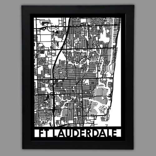 24 X 18 Cut Out Ft Lauderdale City Map Framed