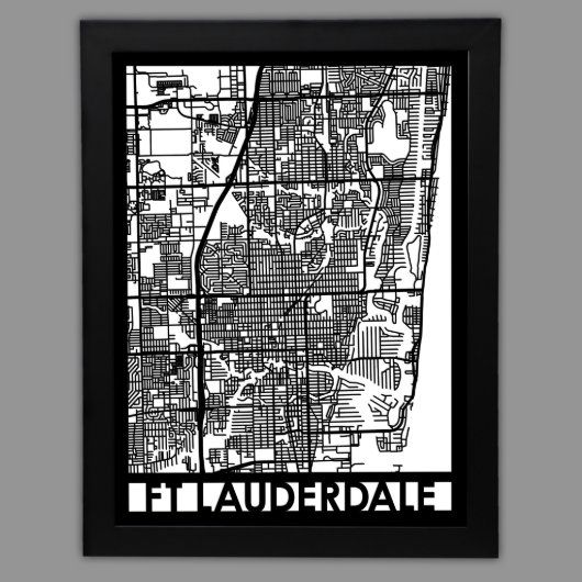24" X 18" Cut Out Ft. Lauderdale City Map Framed (Front)