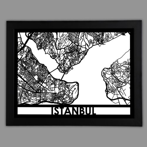 24 X 18 Cut Out Istanbul City Map Framed
