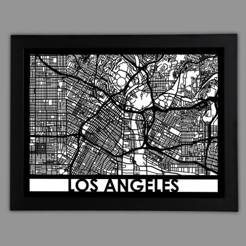 24 X 18 Cut Out Los Angeles City Map Framed