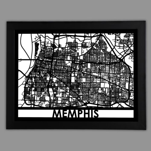24 X 18 Cut Out Memphis City Map Framed