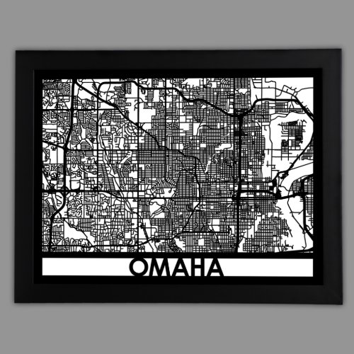 24 X 18 Cut Out Omaha City Map Framed