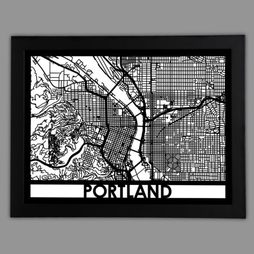 24 X 18 Cut Out Portland City Map Framed