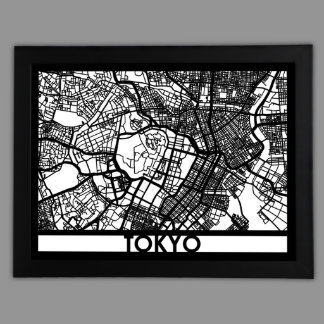 24" X 18" Cut Out Tokyo City Map Framed