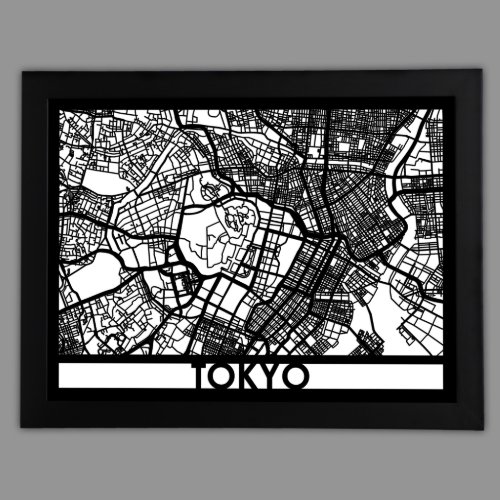 24 X 18 Cut Out Tokyo City Map Framed