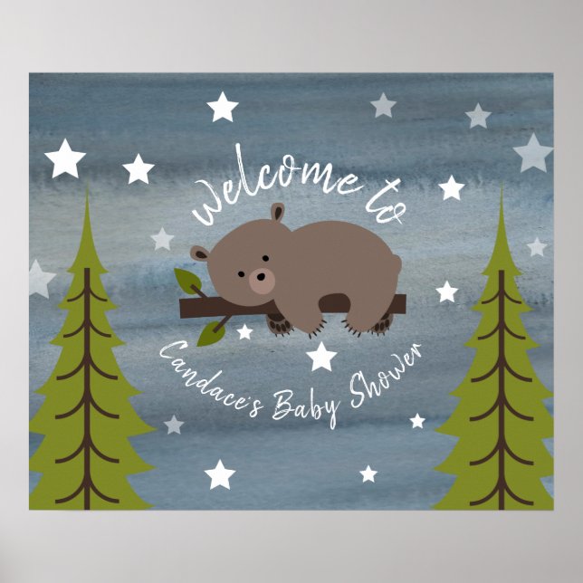24" x 20" Sleepy Bear Baby Shower Poster (Front)