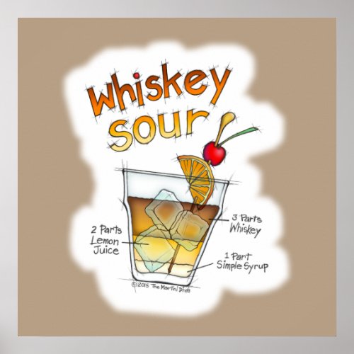 24 X 24 POSTER WHISKEY SOUR RECIPE COCKTAIL ART POSTER