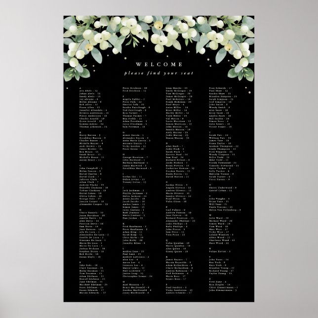24 x 36" Alphabetical Seating Chart for 250 People (Front)