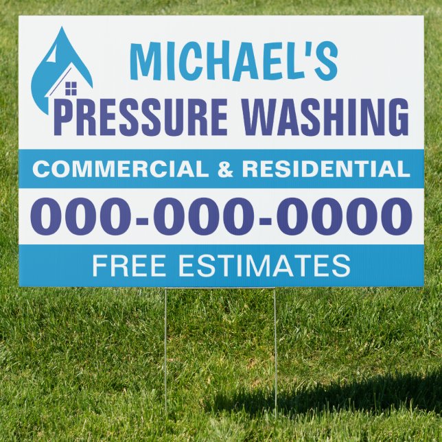 24” x 36” Blue Pressure Washing Double Sided Yard Sign (Insitu)