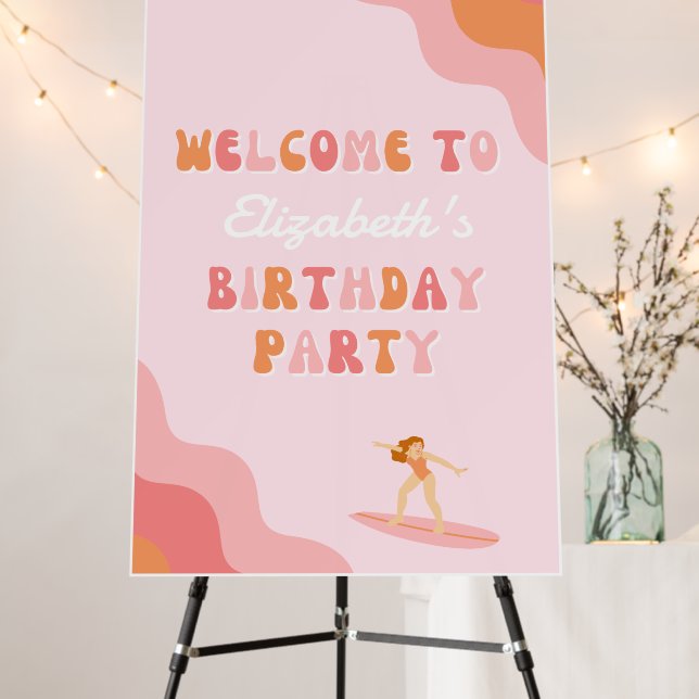 24' x 36' Custom Surfer Girl Brithday Welcome Sign (In Situ (Stand))