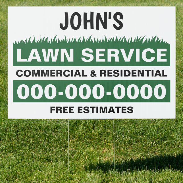 24" x 36" Green Lawn Service Double Sided Yard Sign (Insitu)