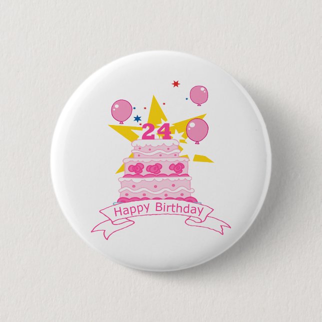 24 Year Old Birthday Cake Pinback Button (Front)