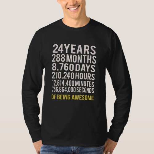 24 Years 288 Months Of Being Awesome 24th Birthday T_Shirt