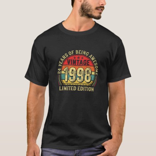 24 Years Of Being Awesome Vintage 1998 Retro 24Th T_Shirt