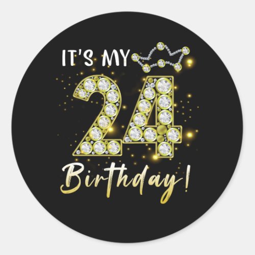 24 years old It_s my Birthday 24th Birthday Diamon Classic Round Sticker