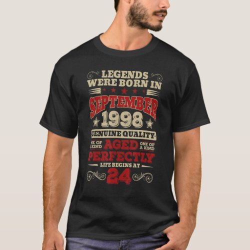 24 Years Old Legends Were Born In September 1998 T_Shirt