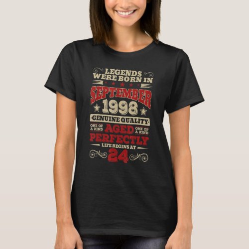 24 Years Old Legends Were Born In September 1998 T_Shirt