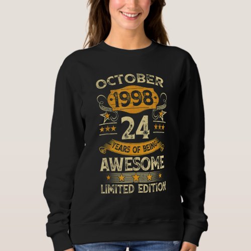 24 Years Old  Vintage October 1998 24th Birthday R Sweatshirt