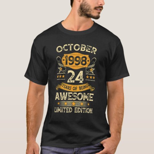 24 Years Old  Vintage October 1998 24th Birthday R T_Shirt