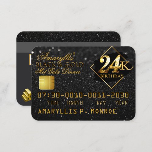 24K BlackGold Credit Card Birthday Invitations