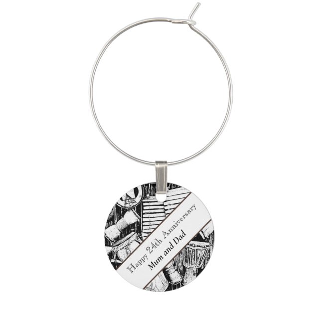 24th Anniversary editable    Wine Charm (Front)