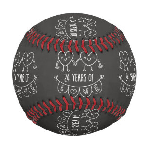 24th Anniversary Gift Chalk Hearts Baseball